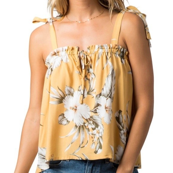 Rip curl tank top yellow white flowers tie straps flowy boho beachy Sz. Small - Picture 1 of 4